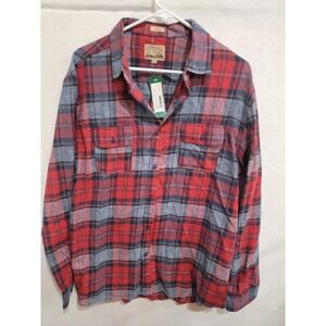 Free Nature Men's Large Slim Fit Flannel Shirt NWT‎ Red Blue Plaid Long Sleeve